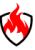 Rote Flamme auf schwarzem Hintergrund, stilisiertes Symbol für Feuer.
